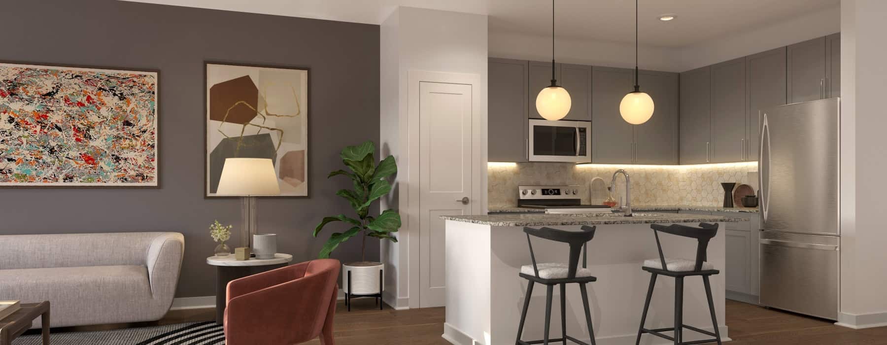 rendering of an open-concept apartment at The Southerly at Orange City